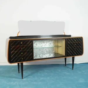 Credenza legno scuro vetro design anni '50 vintage modernariato