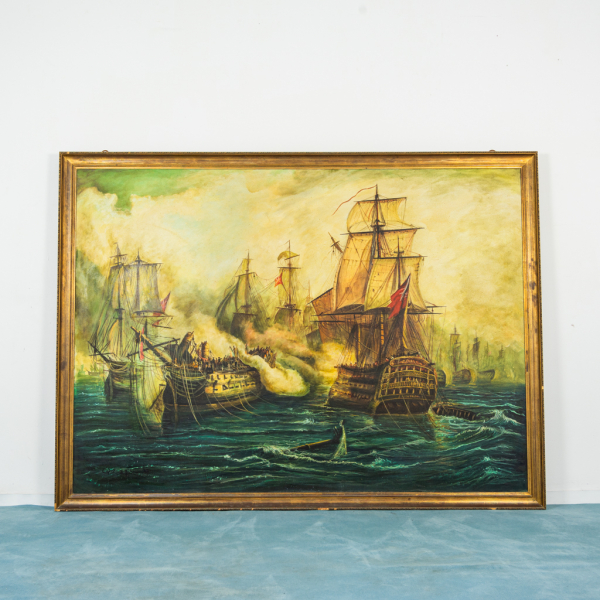 Quadro dipinto battaglia di Trafalgar galeone