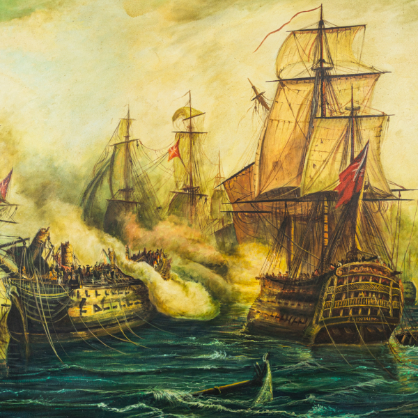 Quadro dipinto battaglia di Trafalgar galeone