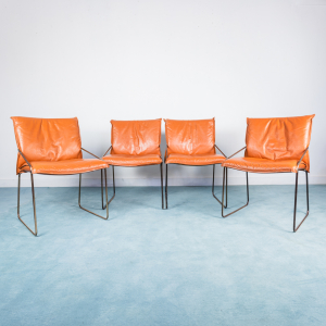 SET 4 sedie tubolare acciaio cromato pelle arancio
