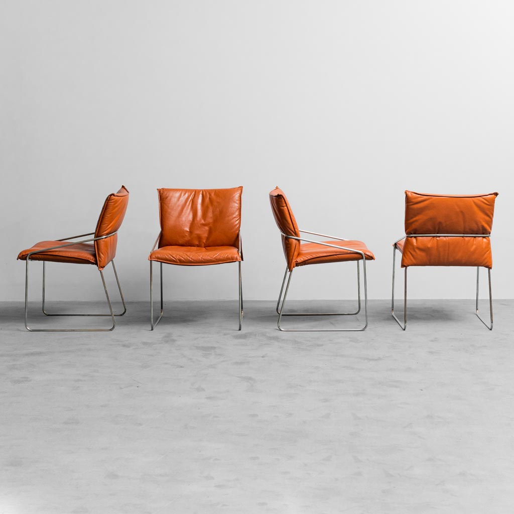 Set 4 sedie tubolare in pelle acciaio anni '70 vintage modernariato