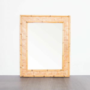 Specchio rettangolare legno bamboo design anni '70 vintage modernariato