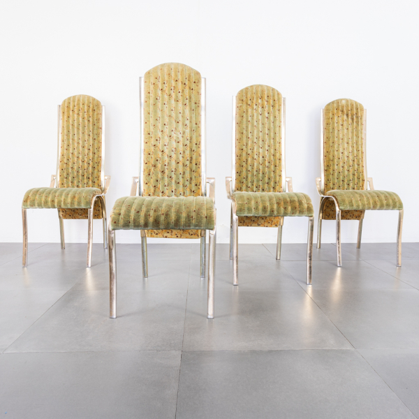 Set quattro sedie curve alcantara metallo dorato design anni 70