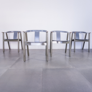 Set 4 sedie in cuoio legno laccato design anni '80