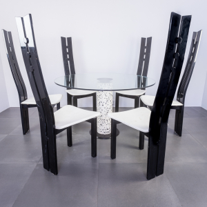 Set da pranzo tavolo sei sedie tavolo in vetro design anni '80