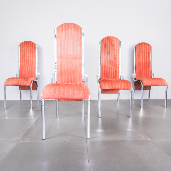Set quattro sedie curve alcantara rosso metallo design anni '70