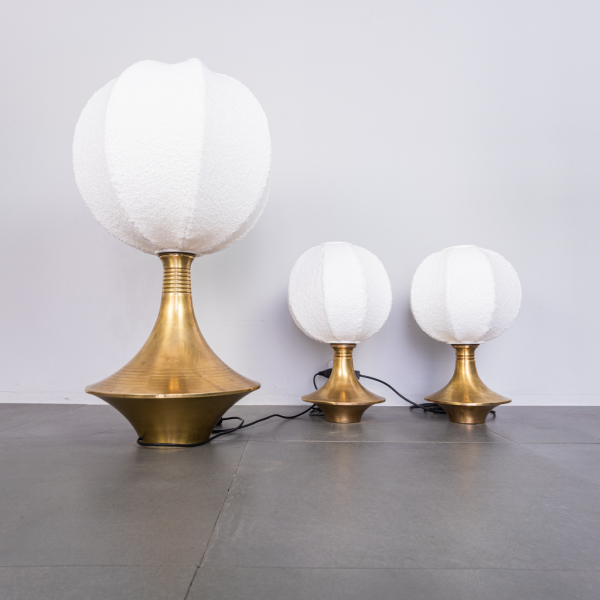 Set tre lampade da tavolo ottone bouclé anni '70 Vintage Modernariato