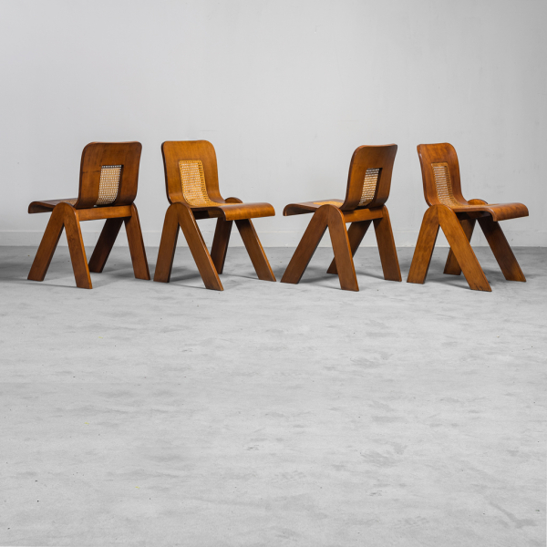 Set 4 sedie in legno paglia di vienna anni '70 Vintage Modernariato