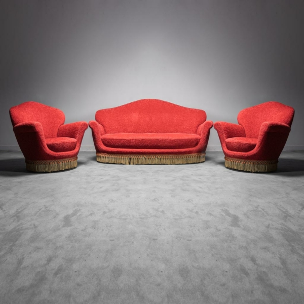Set divano due poltrone bouclé anni '50 Vintage Modernariato