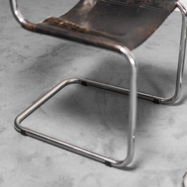 Set 4 sedie in cuoio nero Stile Matteo grassi anni '70 Vintage