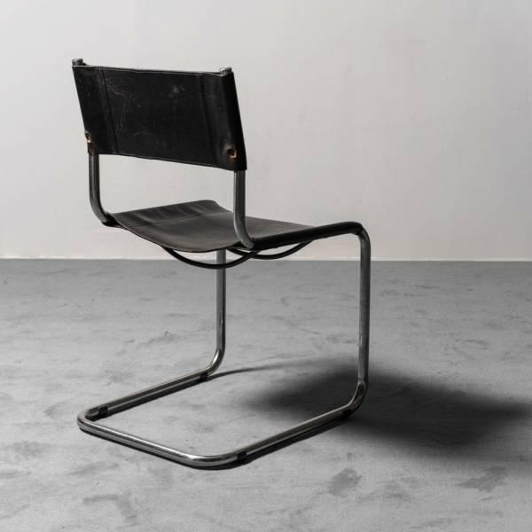 Set 4 sedie in cuoio nero Stile Matteo grassi anni '70 Vintage
