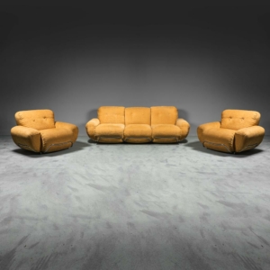Set divano due poltrone in tessuto anni '70 vintage
