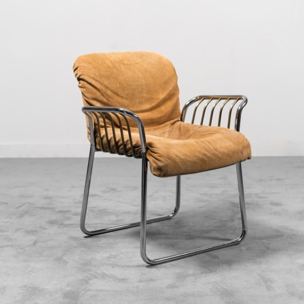 Set 4 sedie cuoio metallo Gastone Rinaldi anni '70 Vintage