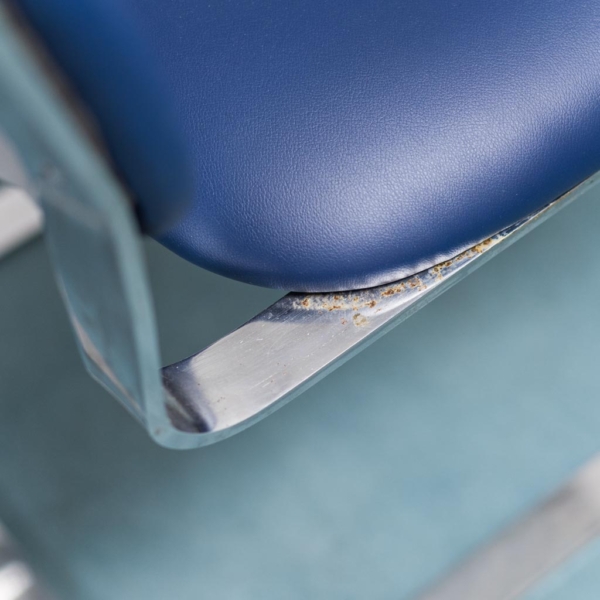 Set 4 sedie eco pelle blu metallo cromato anni '70 Vintage