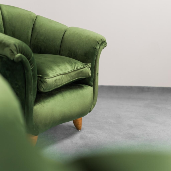Set divano due poltrone velluto verde anni '50 vintage