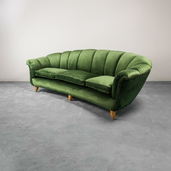Set divano due poltrone velluto verde anni '50 vintage