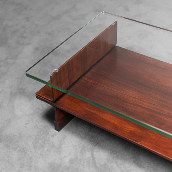 Tavolino da caffè legno vetro anni '70 Vintage Modernariato