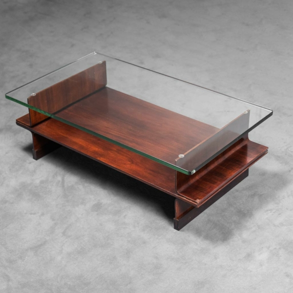 Tavolino da caffè legno vetro anni '70 Vintage Modernariato