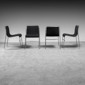 Set di 4 sedie in metallo tessuto anni '70 vintage Modernariato
