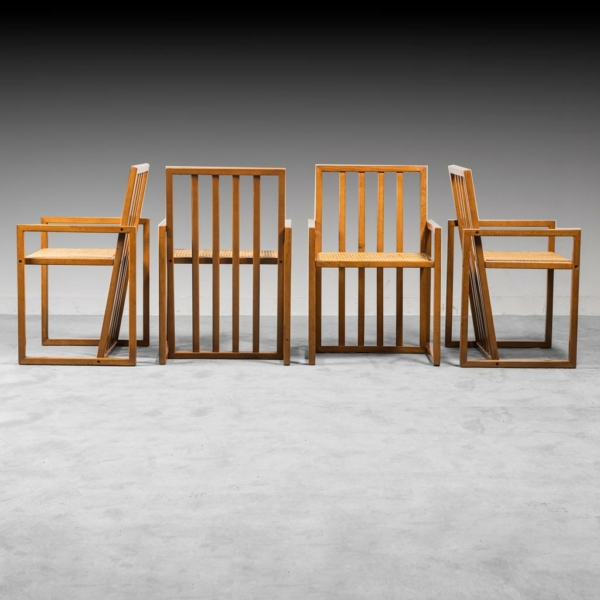 Set quattro sedie legno paglia di vienna anni '70 Vintage
