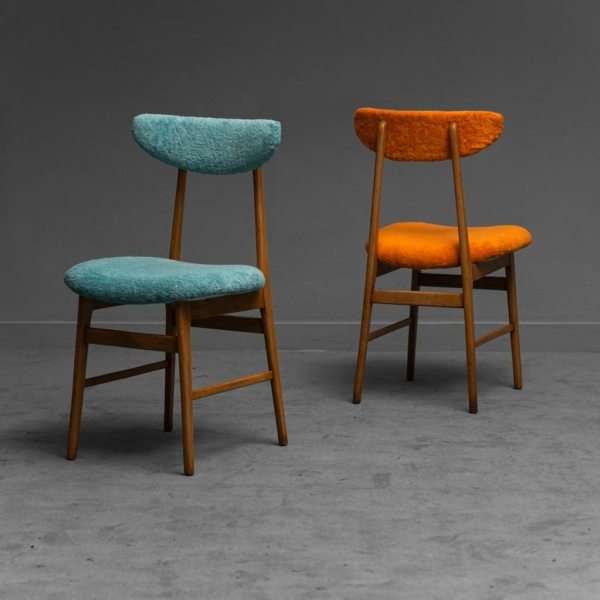 Coppia di sedie in legno spugna anni '60 vintage modernariato
