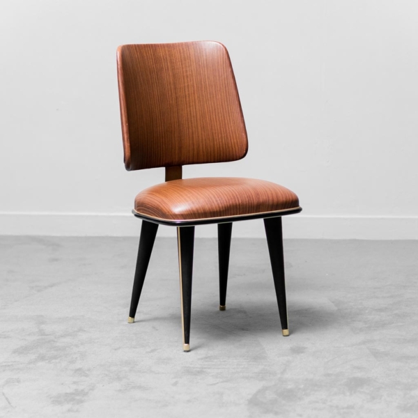 Coppia di sedie ecopelle marrone Mascagni anni 60 vintage modernariato