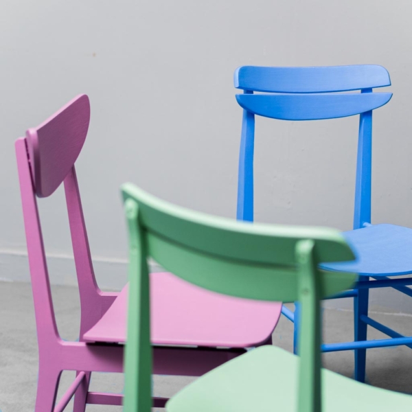 Set 6 sedie legno multicolor anni '50 vintage modernariato