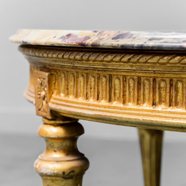 Tavolino da caffè marmo legno foglia oro anni '50 Modernariato Vintage