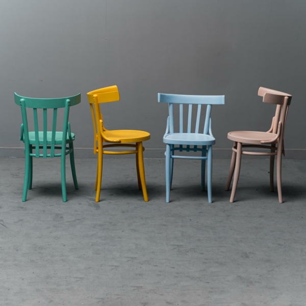 Set 4 sedie legno multicolor anni '50 vintage modernariato