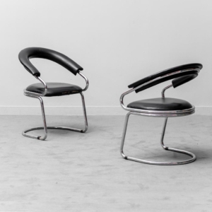 Coppia di sedie pelle metallo Giotto Stoppino anni '70 vintage modernariato