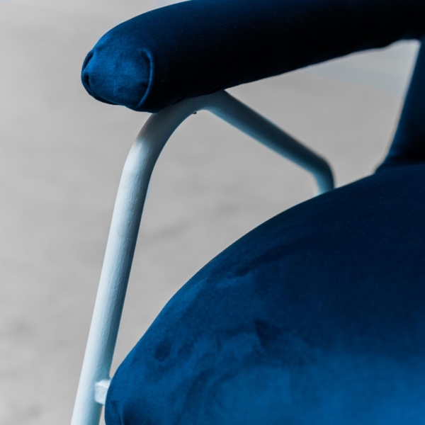 Poltrona velluto blu metallo azzurro anni '60 vintage modernariato