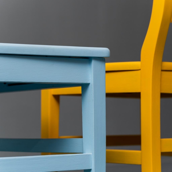 Set 4 sedie in legno multicolor anni '50 vintage modernariato