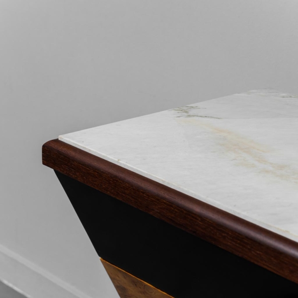 Cassettiera in legno marmo radica anni '60 vintage modernariato
