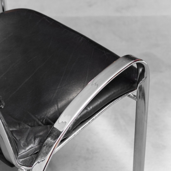 Set 6 sedie pelle metallo Cidue Willy Rizzo anni '70 vintage modernariato