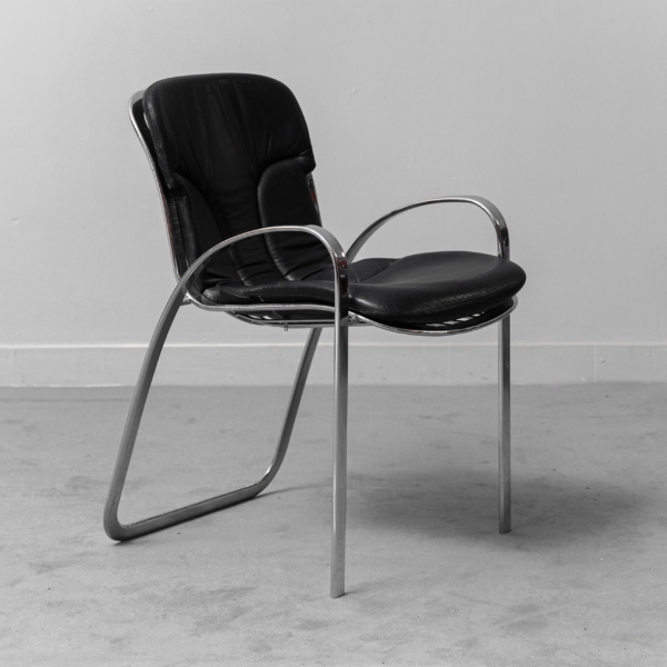Set 6 sedie pelle metallo Cidue Willy Rizzo anni '70 vintage modernariato