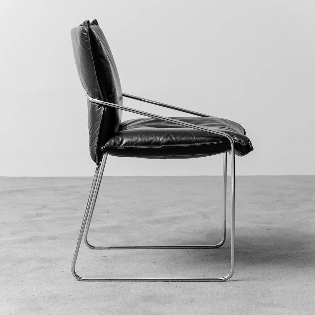 Set 4 sedie in pelle e metallo design anni '70 vintage modernariato