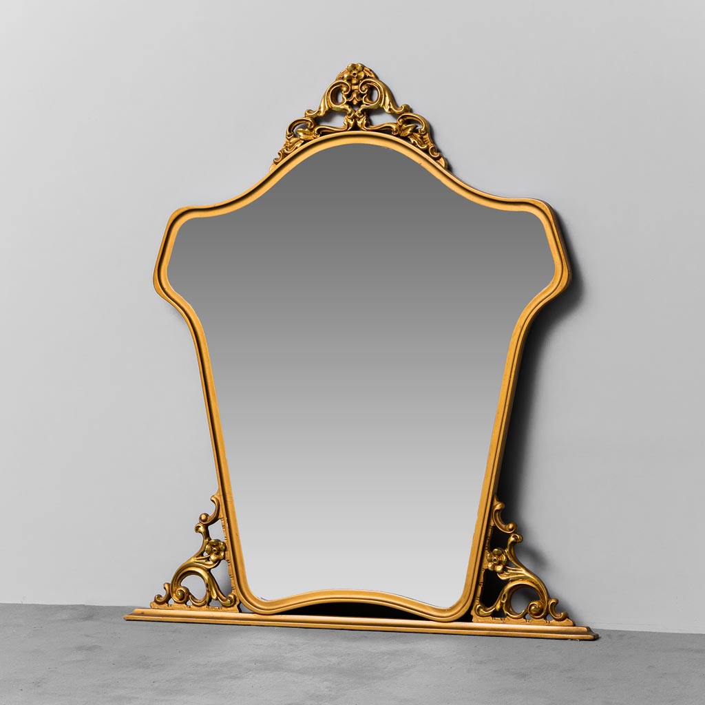 Specchio da parete legno foglia oro anni '50 Vintage 120x4x136