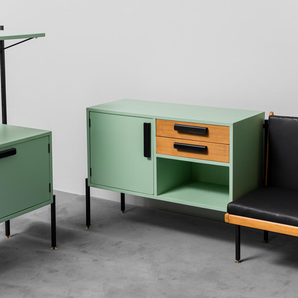 Credenza legno verde divano 2 posti anni '60 vintage modernariato