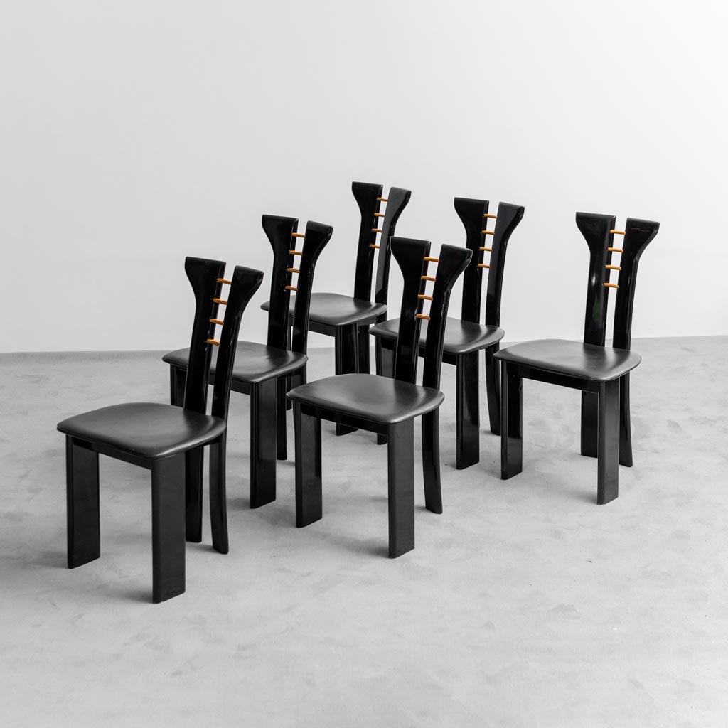 Set 6 sedie pelle Pierre Cardin Roche Bobois anni '80 vintage modernariato