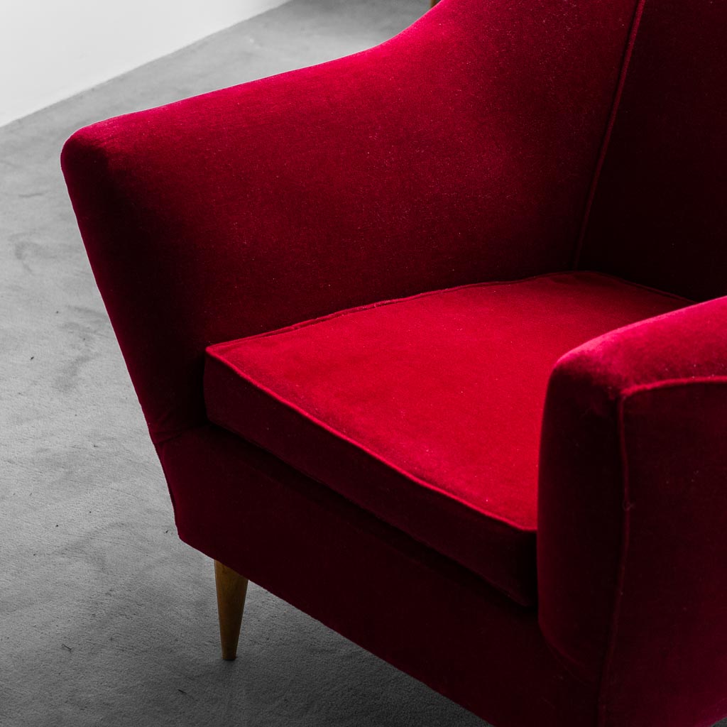 Coppia di poltrone velluto rosso stile Ico Parisi anni '50 Vintage Modernariato