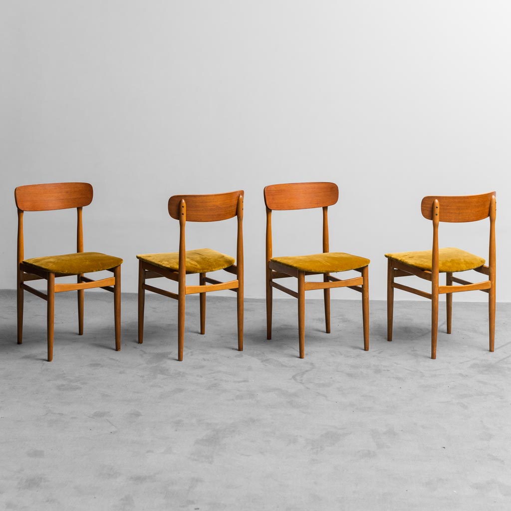 Set 4 sedie velluto legno stile Scandinavo anni '60 vintage modernariato