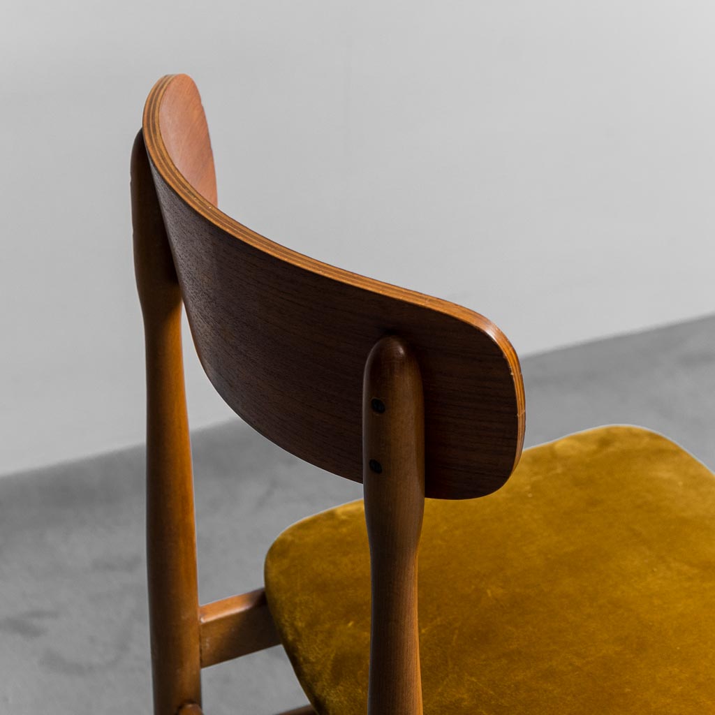 Set 4 sedie velluto legno stile Scandinavo anni '60 vintage modernariato