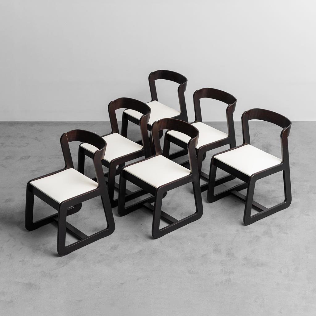 Set 6 sedie legno pelle Mario Sabot Willy Rizzo anni '70 Vintage