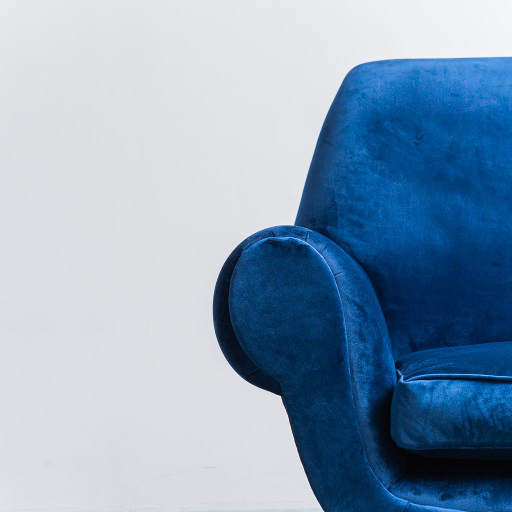Coppia di poltrone velluto blu Gigi Radice Minotti anni '50 Vintage Modernariato