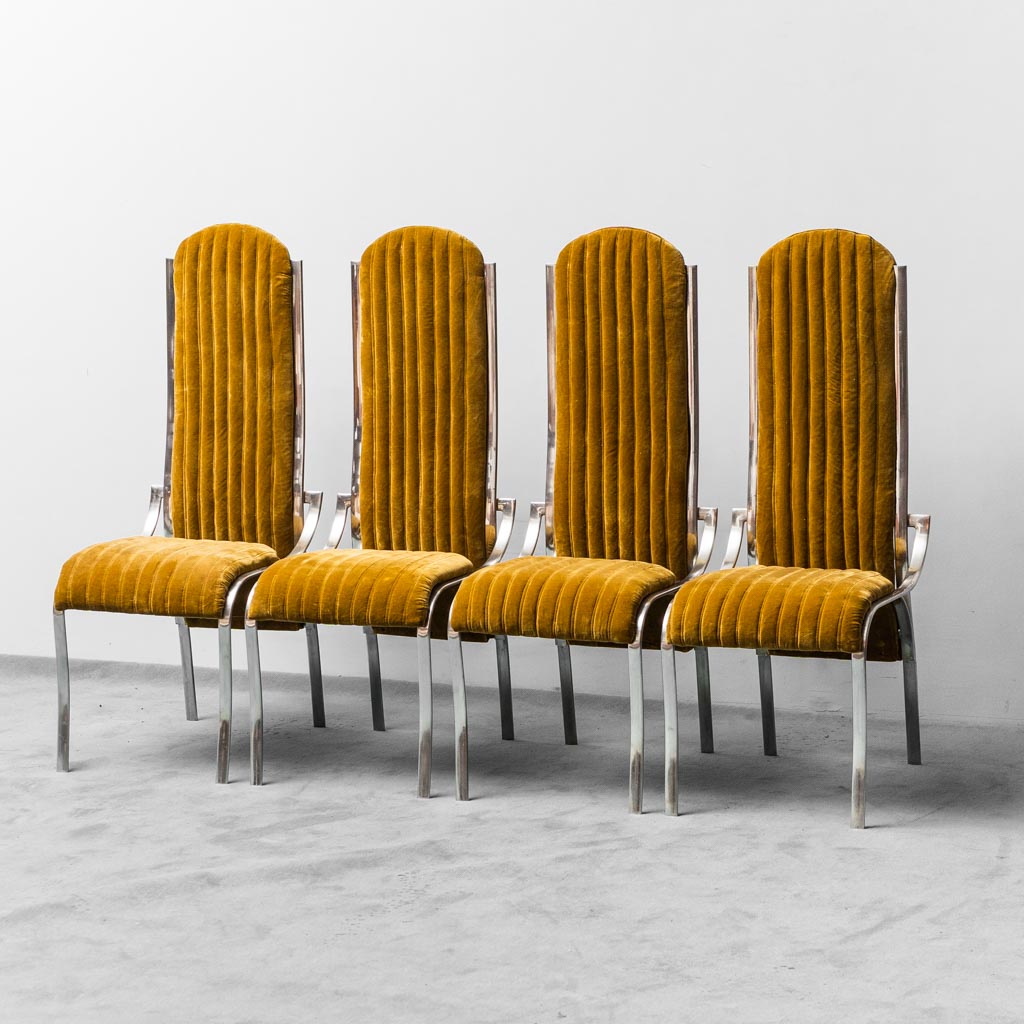 Set 4 sedie velluto giallo metallo anni '70 vintage modernariato