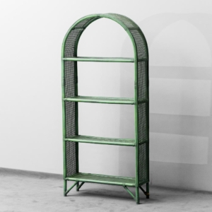 Libreria Vintage ad Arco in Rattan Intrecciato Verde anni '60 modernariato