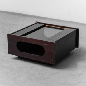 Tavolino in legno piano apribile Vetro Fumé Anni '70 Vintage Modernariato