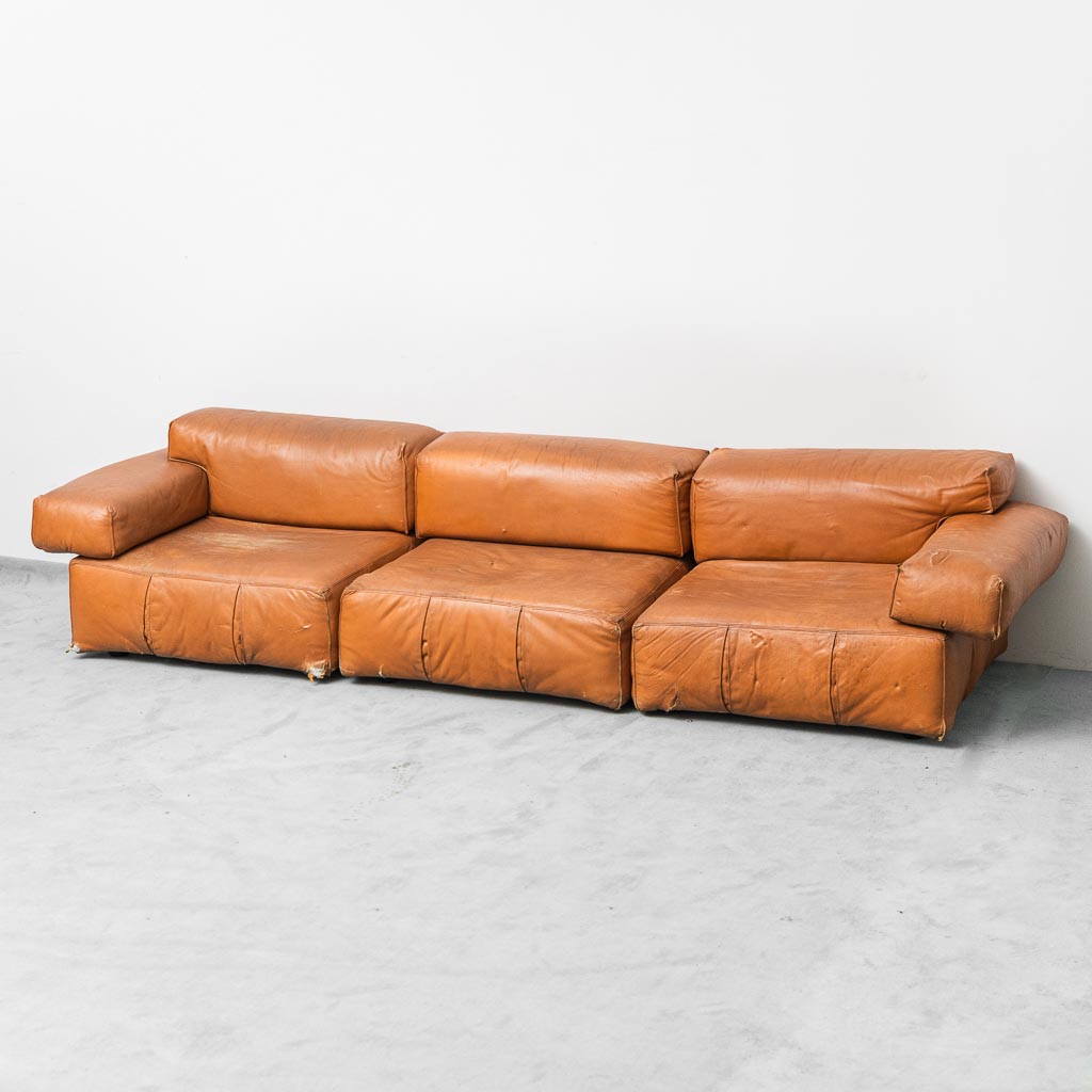 Divano modulare vintage a 3 posti in Pelle Anni ’70 modernariato