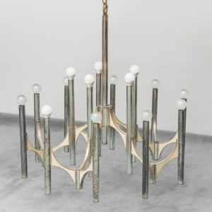 Lampadario vintage di Gaetano Sciolari a 15 luci anni '70 modernariato