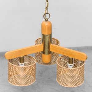 Lampadario in rattan a 3 luci anni '70 vintage modernariato